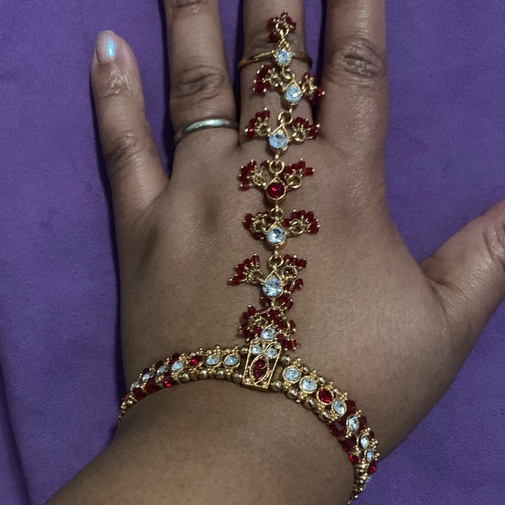 Elegant Red and Gold Hand Chain Bracelet
